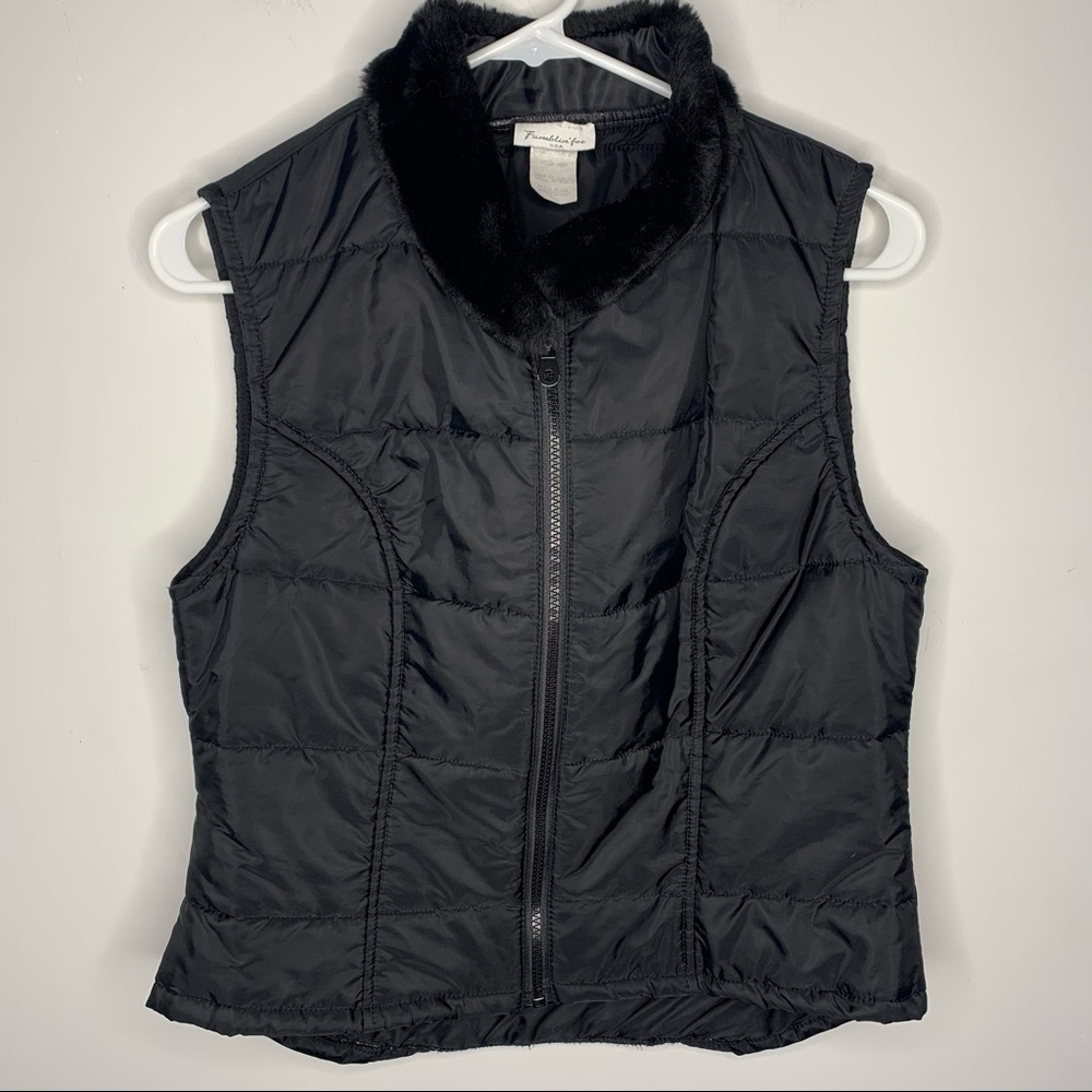 Fumblin Foe Vest Black Vintage Faux Fur Collar Womens Large